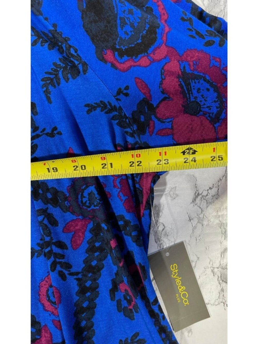 Style &Co Womens Size 3X Boho Floral dark Blue Print Blouse - Picture 6 of 8